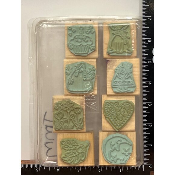 (1) STAMPIN' UP! JUST FOR FUN Wood Mounted Rubber Stamp set of 8 HOLIDAY HEART - Picture 3 of 3